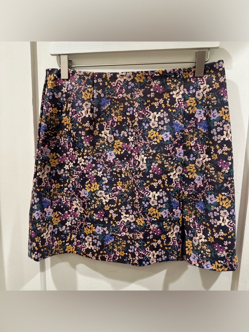 Maeve Black Mini Skirt with Yello, Pink & Purple Floral Print